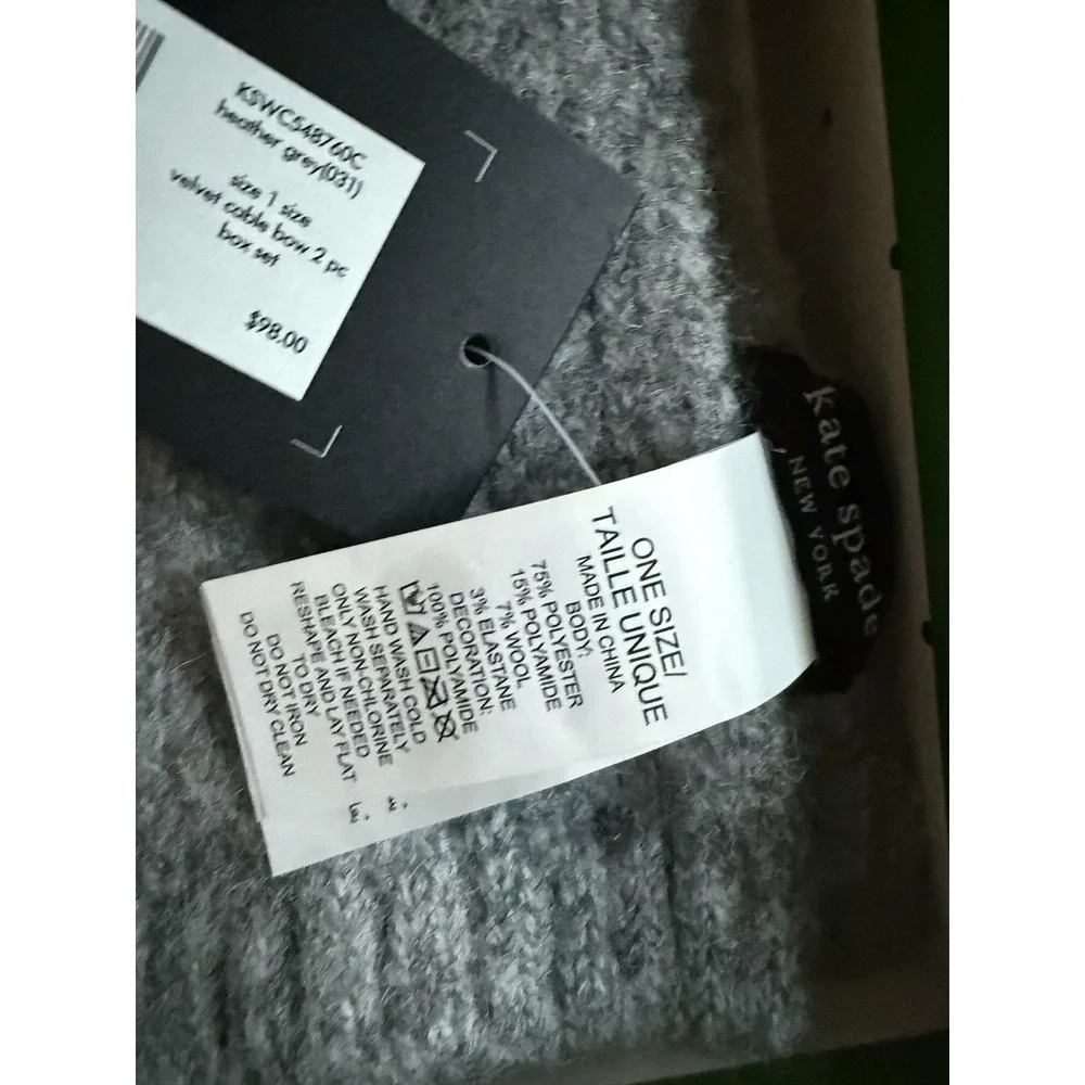 Kate Spade Velvet Cable Bow Scarf Heather Gray Wool Blend One Size NWT
